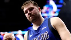 Luka Doncic #77 of the Dallas Mavericks leaves the court against the Minnesota Timberwolves in the first half at American Airlines Center.