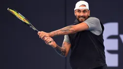 Nick Kyrgios of Australia has a practice session prior to the Brisbane International at Queensland Tennis Centre.