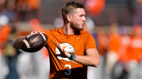 Texas quarterback Quinn Ewers (3) warms up on the field before the start of the first round College Football Playoff game between the Texas Longhorns and the Clemson Tigers on December 21, 2024 in Austin, Texas.