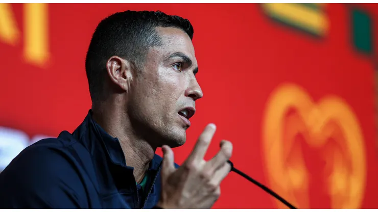 Cristiano Ronaldo of Portugal speaks during a press conference, PK, Pressekonferenz before the European Qualifiers match between Portugal and Liechtenstein at the Cidade do Futebol. Oeiras Portugal