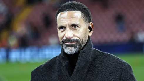 Manchester United legend Rio Ferdinand on media duties before the game between Manchester United and Liverpool.