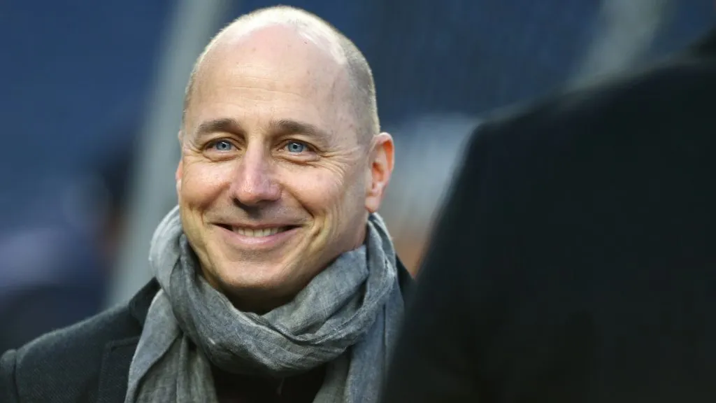 New York Yankees General Manager Brian Cashman looks on during batting practice prior to game four of the American League Championship Series against the Houston Astros in 2019. (Source: Mike Stobe/Getty Images)