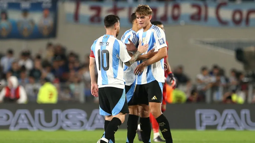 Lionel Messi and Nico Paz celebrate after scoring against Bolivia (Daniel Jayo/Getty Images)