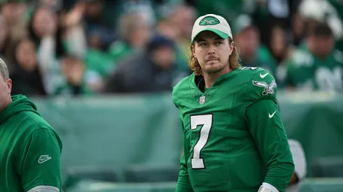 Philadelphia Eagles quarterback Kenny Pickett (7) heads to the locker room during the game between the Philadelphia Eagles and the Dallas Cowboys on December 29, 2024 at Lincoln Financial Field in Philadelphia, PA.