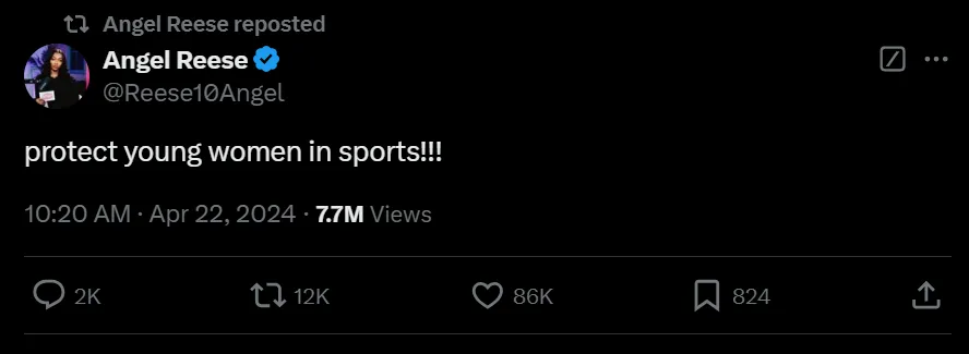 Angel Reese’s post on X