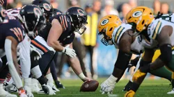 A detail of the line of scrimmage between the Chicago Bears and the Green Bay Packers during the fourth quarter at Soldier Field on November 17, 2024.