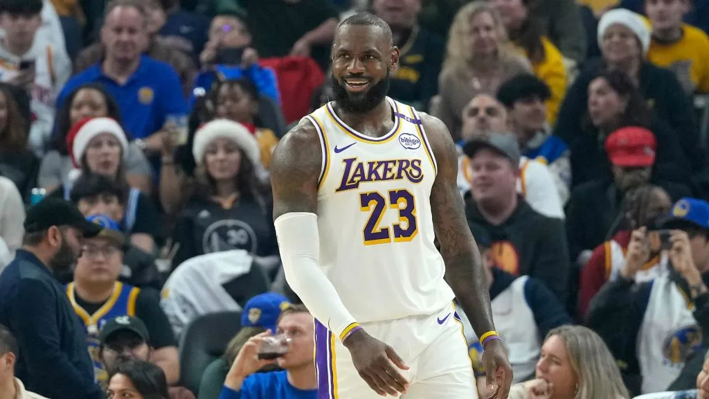 LeBron James #23 of the Los Angeles Lakers looks on against the Golden State Warriors during the first half at Chase Center. (Thearon W. Henderson/Getty Images)