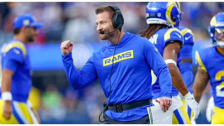 Los Angeles Rams head coach Sean Mcvay walks on the sideline during an NFL, American Football Herren, USA game between the Buffalo Bills and Los Angeles Rams on December 8, 2024, at SoFi Stadium in Inglewood, CA.