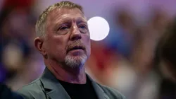 Former tennis player Boris Becker in the stands at a men’s preliminary round handball match between Germany and Sweden.