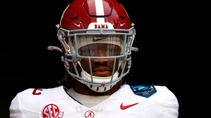 Jalen Milroe #4 of the Alabama Crimson Tide looks on before the game against the Michigan Wolverines during the 2024 ReliaQuest Bowl at Raymond James Stadium on December 31, 2024 in Tampa, Florida.