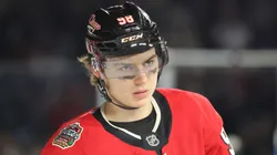 Connor Bedard #98 of the Chicago Blackhawks reacts after a 6-2 loss against the St. Louis Blues in the 2024 NHL Winter Classic at Wrigley Field on December 31, 2024 in Chicago, Illinois.