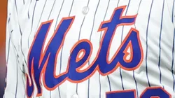 A jersey close-up of Sean Manaea #59 of the New York Mets reacting after a double play to end the sixth inning against the Philadelphia Phillies during Game Three of the Division Series at Citi Field in New York City.