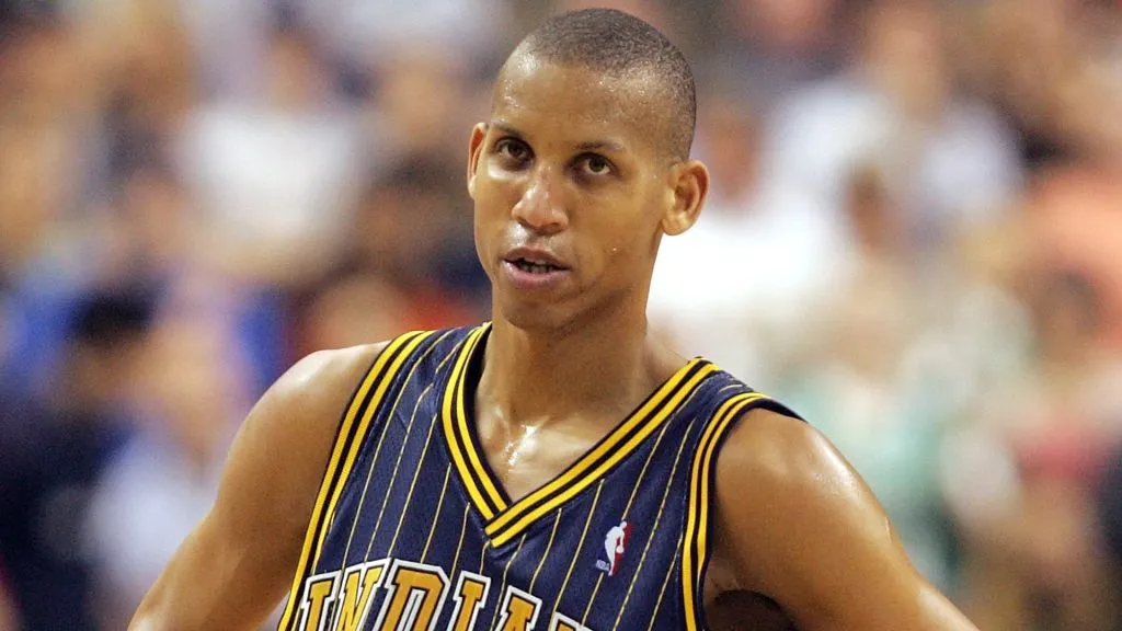 Reggie Miller #31 of the Indiana Pacers waits for play to resume in Game one of the Eastern Conference Quarterfinals against the Boston Celtics during the 2005 NBA Playoffs. (Source: Jim McIsaac/Getty Images)