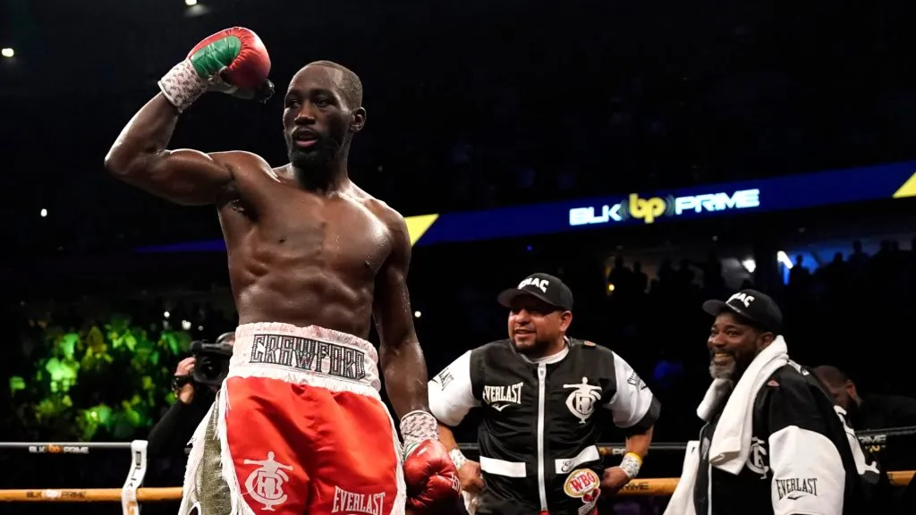 WBO champion Terence Crawford celebrates after knocking out David Avanesyan in the sixth round during their welterweight title fight at CHI Health Center on December 10, 2022 in Omaha, Nebraska. (Photo by Ed Zurga/Getty Images)