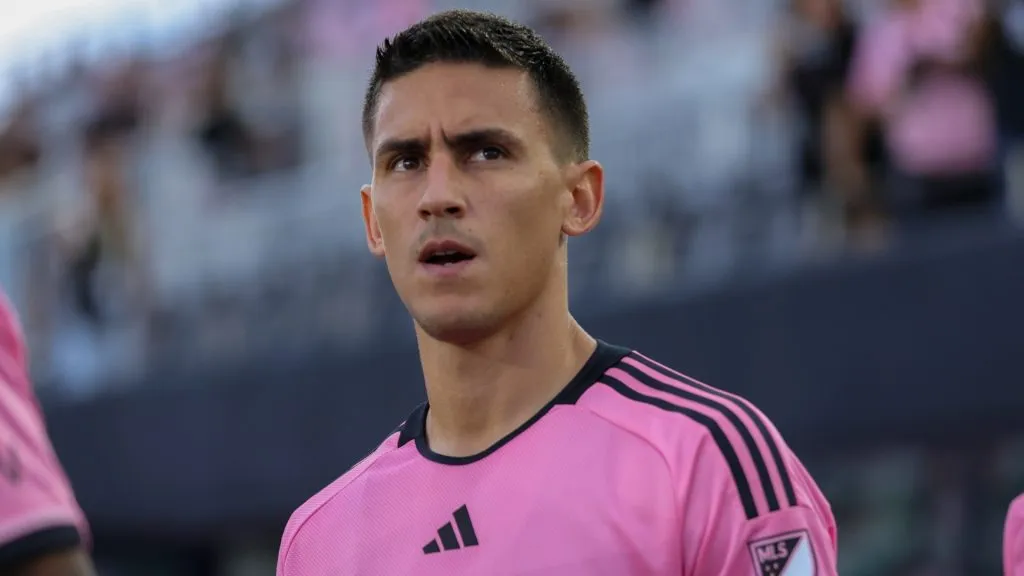 Forward Matias Rojas #7 of Inter Miami looks on at the Inter Miami CF v Toronto FC: Round of 32 – Leagues Cup 2024 game.