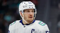 Bo Horvat, former #53 of the Vancouver Canucks looks on during the first period against the Seattle Kraken at Climate Pledge Arena on January 25, 2023 in Seattle, Washington.