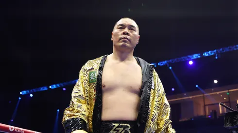 Zhilei Zhang makes his ring walk prior tong the Heavyweight fight between Deontay Wilder