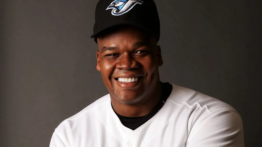 Frank Thomas #35 poses for a portrait during the Toronto Blue Jays Photo Day on February 23, 2007. (Source: Elsa/Getty Images)