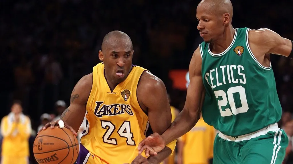 Kobe Bryant #24 of the Los Angeles Lakers moves the ball in Game Seven of the 2010 NBA Finals against the Boston Celtics at Staples Center on June 17, 2010. (Source: Christian Petersen/Getty Images)
