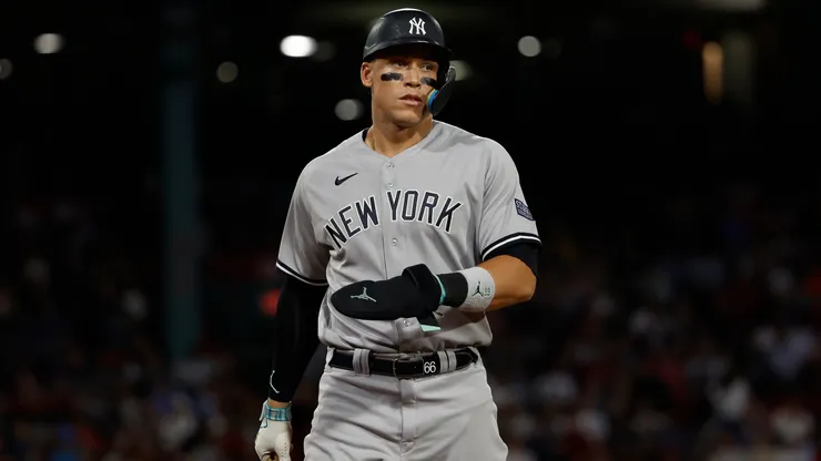 Aaron Judge #99 of the New York Yankees during the eighth inning of game two of a doubleheader against the Boston Red Sox at Fenway Park on September 14, 2023.