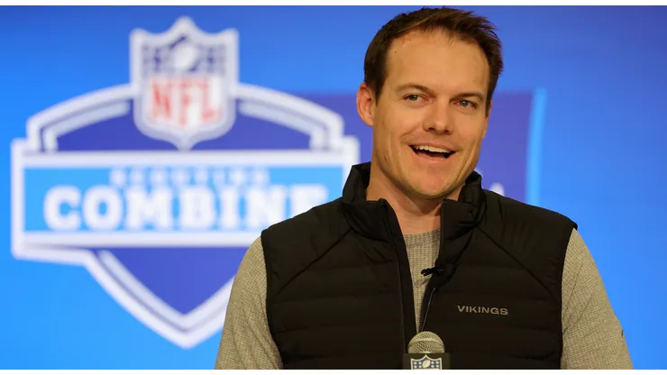 Head coach Kevin O'Connell of the Minnesota Vikings speaks to the media during the NFL Combine at the Indiana Convention Center on February 27, 2024 in Indianapolis, Indiana.