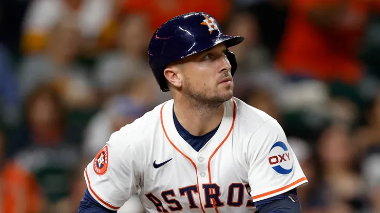 Alex Bregman #2 of the Houston Astros hits a solo home run in the first inning against the Seattle Mariners at Minute Maid Park on September 24, 2024 in Houston, Texas.