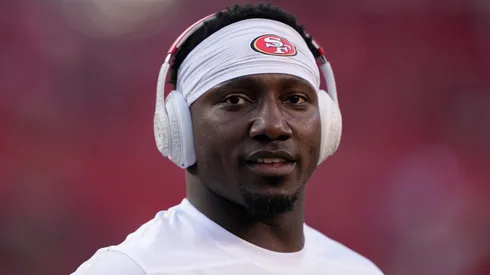 Deebo Samuel Sr. #1 of the San Francisco 49ers looks on before the game against the Detroit Lions at Levi's Stadium on December 30, 2024 in Santa Clara, California.