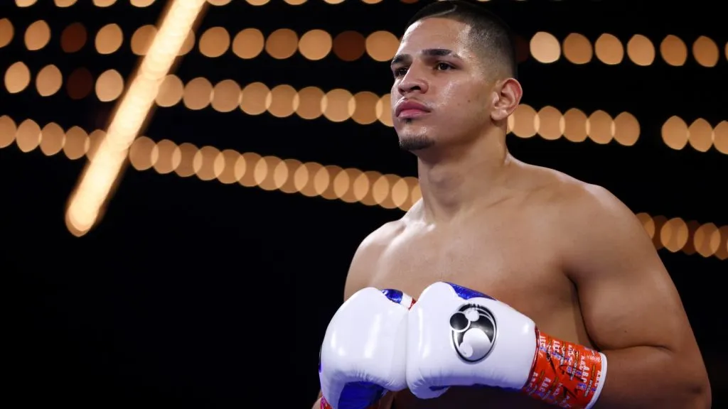 Edgar Berlanga during his NABO super middleweight championship fight against Alexis Angulo at The Hulu Theater at Madison Square Garden in New York City. Berlanga defeated Angulo on a decision. Photo by Rich Schultz/Getty Images)