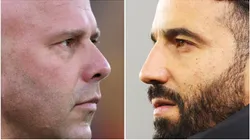 Arne Slot, Manager of Liverpool (L) and Ruben Amorim, Manager of Manchester United