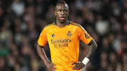 Vinicius Junior of Real Madrid reacts during the LaLiga match between Valencia CF and Real Madrid CF.