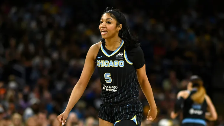 Angel Reese of Chicago Sky reacts during a WNBA match