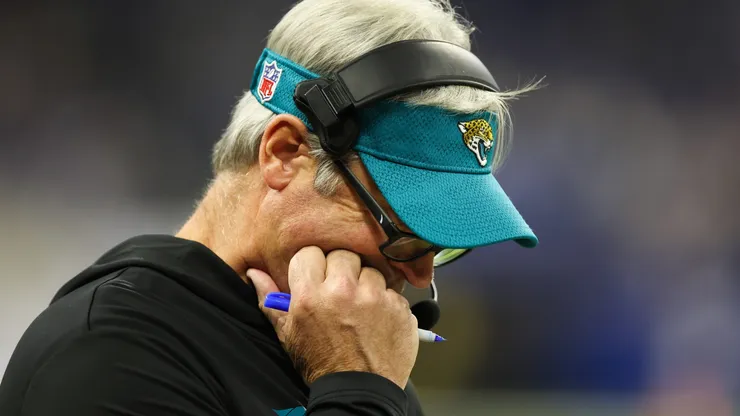 Head coach Doug Pederson of the Jacksonville Jaguars reacts in the third quarter against the Indianapolis Colts at Lucas Oil Stadium on January 05, 2025 in Indianapolis, Indiana.