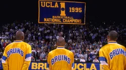 The banner ceremony celebrating UCLA's championship record takes place at the Pauley Pavilion in Los Angeles, California before the game against the Cal State on 29 Nov 1995.