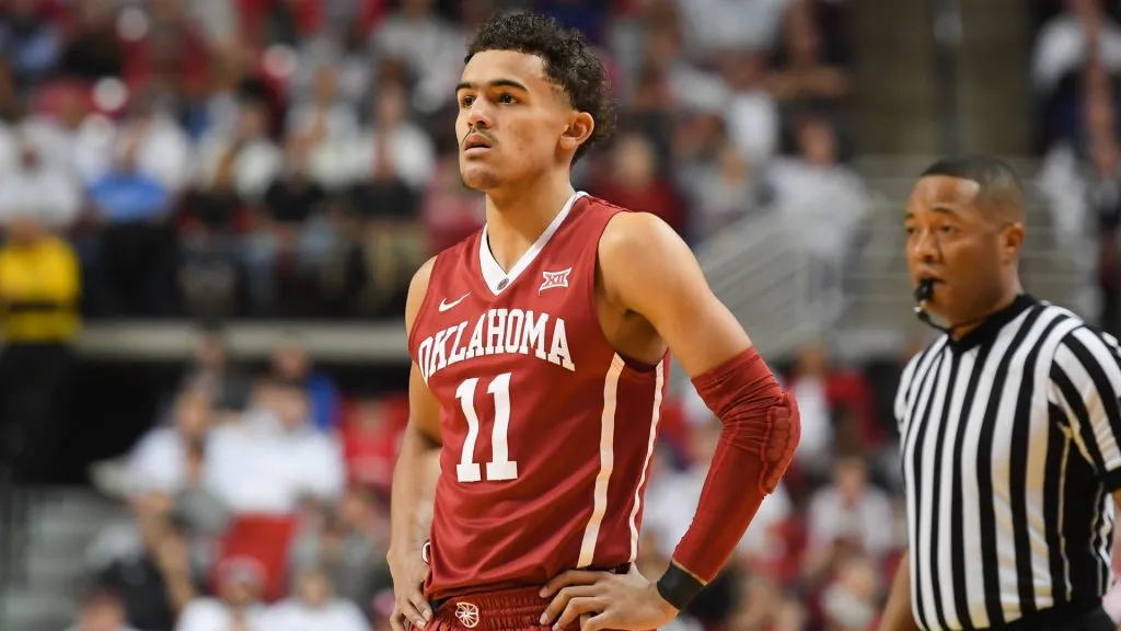 Trae Young #11 of the Oklahoma Sooners stands on the court during the game against the Texas Tech Red Raiders on February 13, 2018. (Source: John Weast/Getty Images)