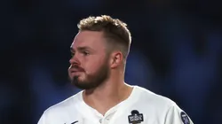 Gavin Lux #9 of the Los Angeles Dodgers reacts after grounding out in the seventh inning against the New York Yankees during Game One of the 2024 World Series at Dodger Stadium on October 25, 2024 in Los Angeles, California. (Photo by Harry How/Getty Images)
