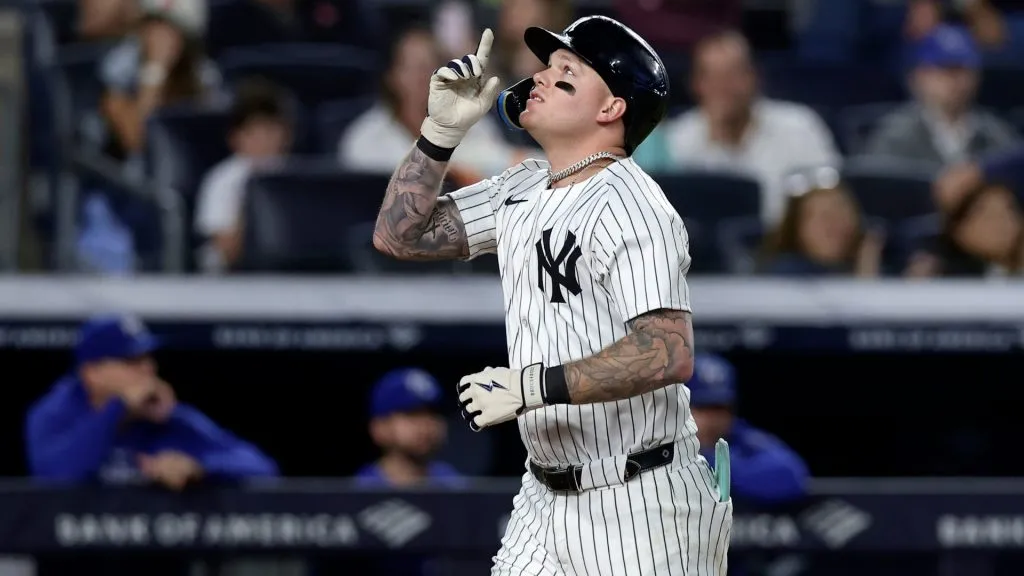 Alex Verdugo #24 of the New York Yankees gestures as he runs the bases after his fourth inning two run home run against the Kansas City Royals at Yankee Stadium on September 09, 2024 in New York City. (Photo by Jim McIsaac/Getty Images)