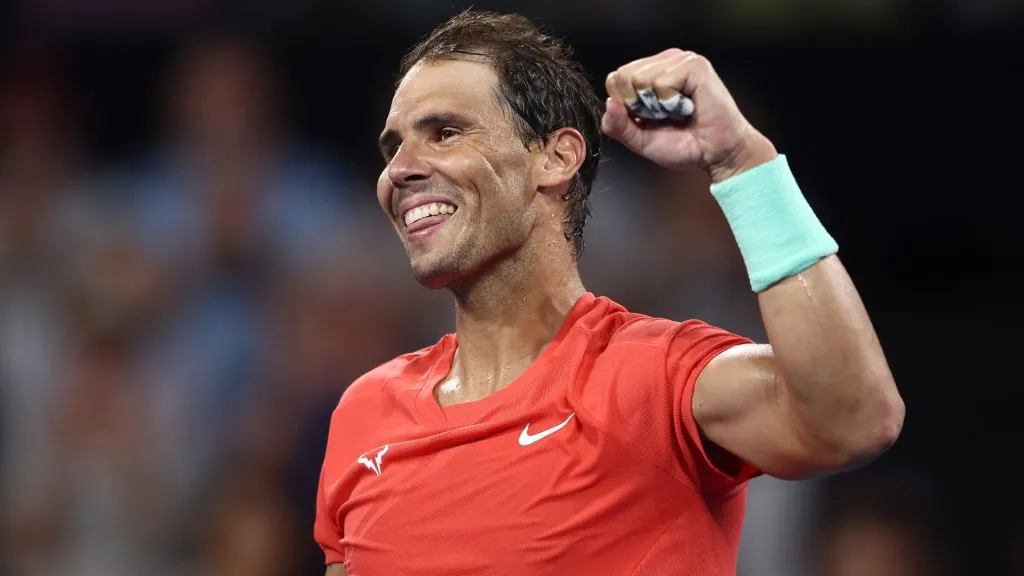 Rafael Nadal of Spain celebrates winning his match against Jason Kubler of Australia during day five of the 2024 Brisbane International. (Source: Chris Hyde/Getty Images)