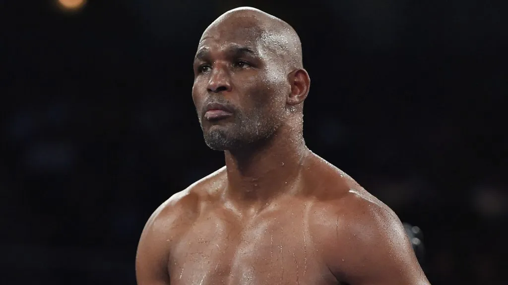 Bernard Hopkins prepares to fight Sergey Kovalev during their IBF, WBA, & WBO Light Heavyweight title fight at Boardwalk Hall Arena on November 8, 2014. (Source: Al Bello/Getty Images)