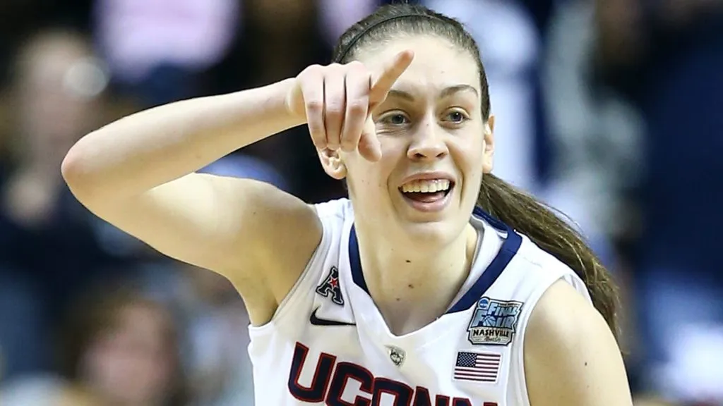Breanna Stewart #30 of the Connecticut Huskies reacts after a basket against the Notre Dame Fighting Irish during the NCAA Women’s Final Four Championship on April 8, 2014. (Source: Andy Lyons/Getty Images)
