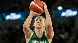 Lauren Jackson of the Opals shoots during the game between the Australia Opals and China at John Cain Arena on July 05, 2024.