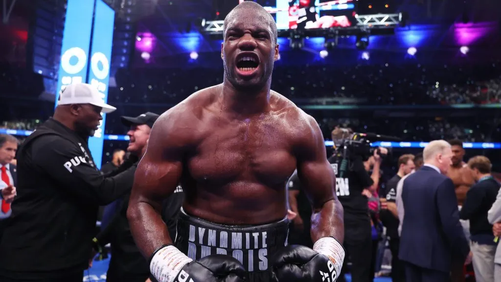 Daniel Dubois celebrates victory after IBF World Heavyweight Title fight between Daniel Dubois and Anthony Joshua, on the Riyadh Season – Wembley Edition card at Wembley Stadium on September 21, 2024 in London, England. (Photo by Richard Pelham/Getty Images)
