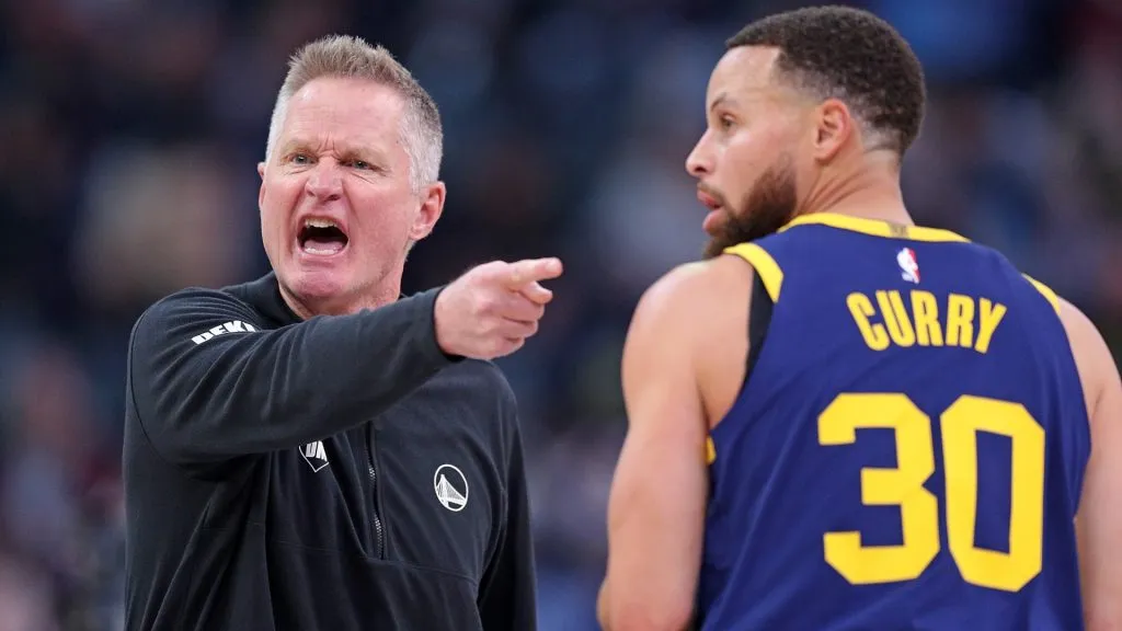 Head coach Steve Kerr of the Golden State Warriors reacts during the first half against the Memphis Grizzlies.