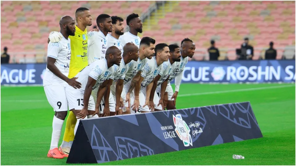 Players of Al Akhdoud line up – Yasser Bakhsh/Getty Images