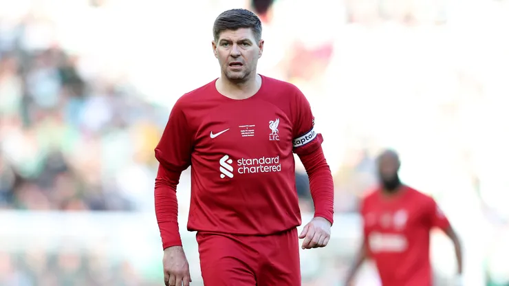 Steven Gerrard of Liverpool looks on during the Legends match between Liverpool and Celtic.