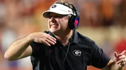 Head coach Kirby Smart of the Georgia Bulldogs reacts during the third quarter against the Texas Longhorns at Darrell K Royal-Texas Memorial Stadium on October 19, 2024 in Austin, Texas.
