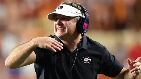Head coach Kirby Smart of the Georgia Bulldogs reacts during the third quarter against the Texas Longhorns at Darrell K Royal-Texas Memorial Stadium on October 19, 2024 in Austin, Texas.