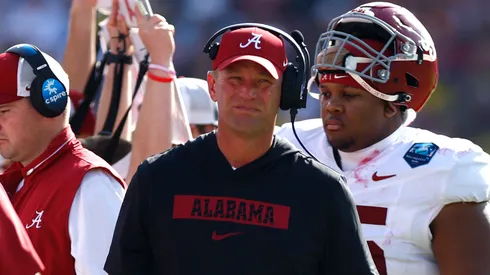 Head coach Kalen DeBoer of the Alabama Crimson Tide looks on during the third quarter against the Michigan Wolverines in the 2024 ReliaQuest Bowl at Raymond James Stadium on December 31, 2024 in Tampa, Florida.