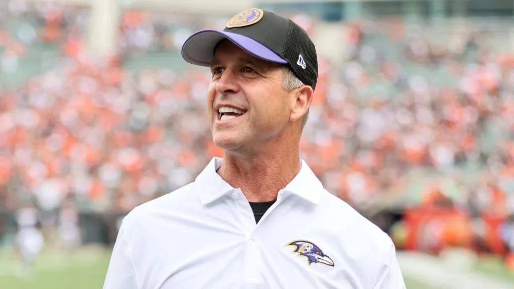 Head coach John Harbaugh of the Baltimore Ravens walks off the field after a win over the Cincinnati Bengals at Paycor Stadium on September 17, 2023. (Source: Andy Lyons/Getty Images)