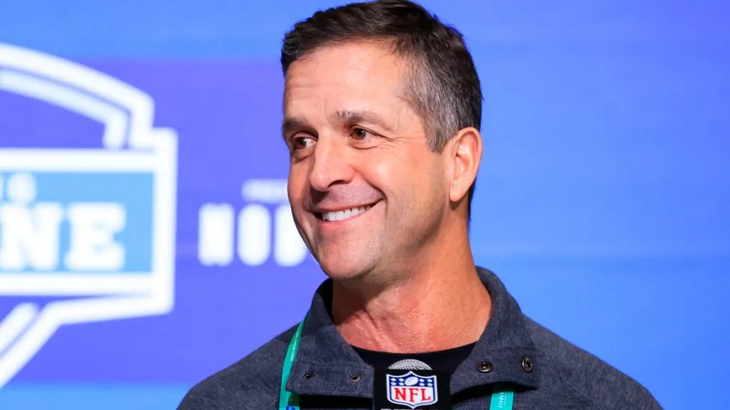 Head coach John Harbaugh of the Baltimore Ravens speaks to the media during the NFL Combine at Lucas Oil Stadium on March 01, 2023. (Source: Justin Casterline/Getty Images)