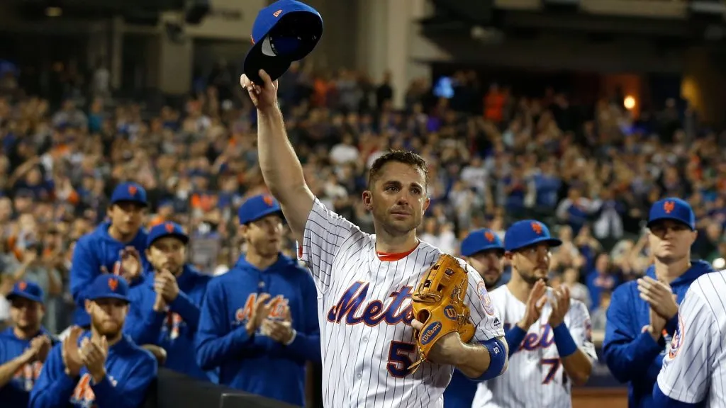 David Wright #5 of the New York Mets acknowledges the crowd as he is removed from the final game of his career during the fifth inning against the Miami Marlins at Citi Field on September 29, 2018 in the Flushing neighborhood of the Queens borough of New York City. (Photo by Jim McIsaac/Getty Images)